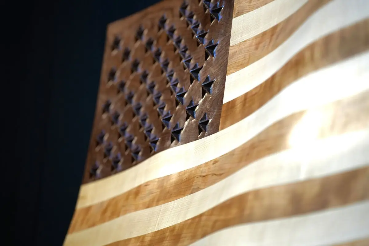 Close-up of the stars carved into the flag's blue field