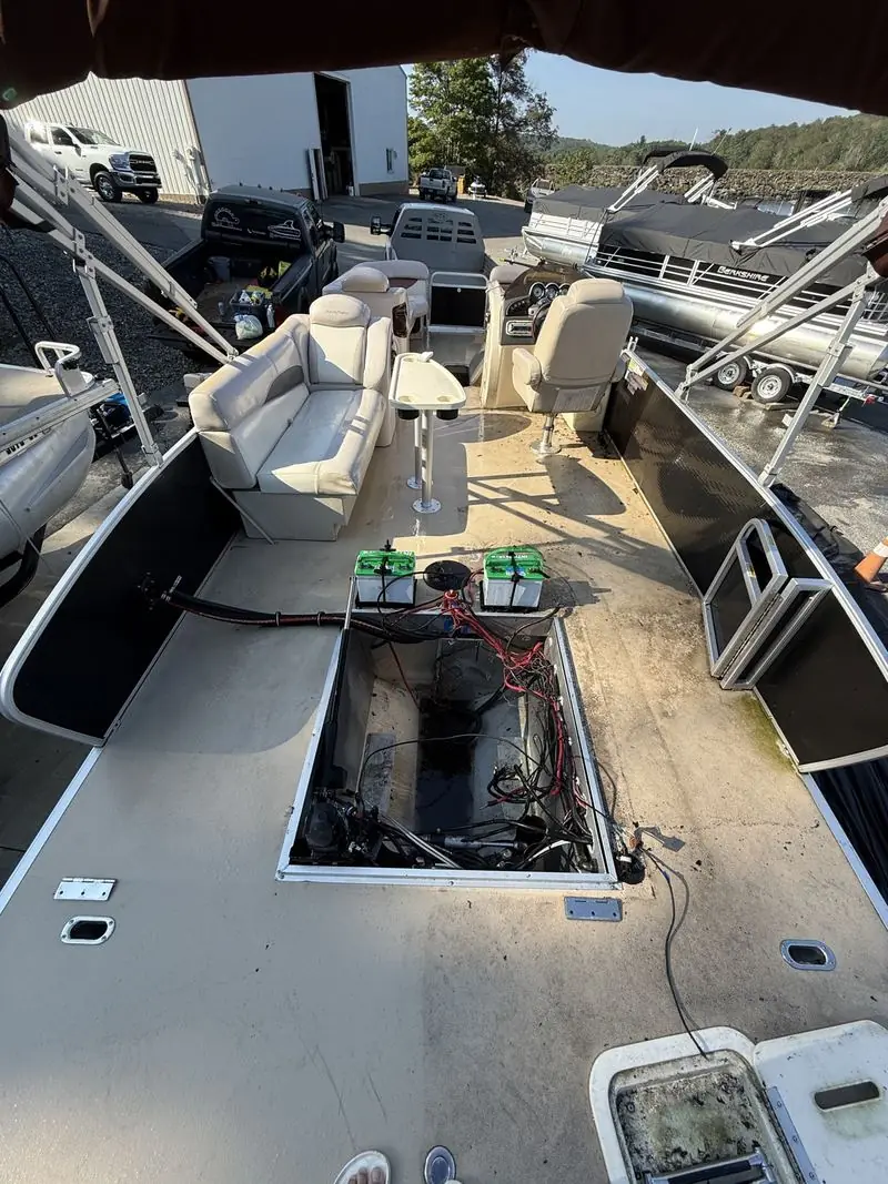 Pontoon deck before detailing, stained and dusty
