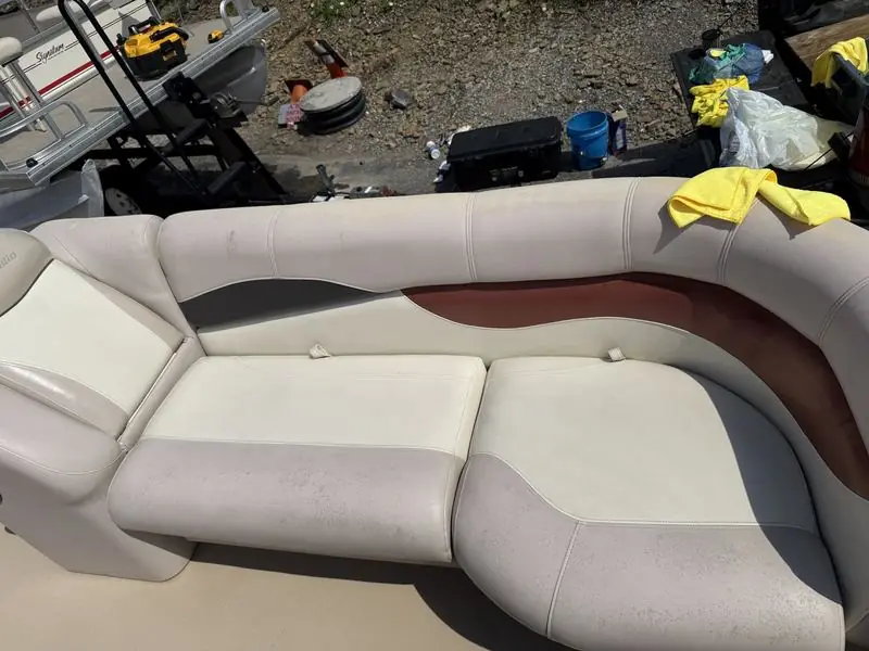 The same bench seating after detailing, clean and bright
